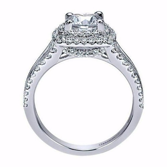 Sz 5 3ct Womens Diamond 18K White Gold Square Halo Ring Band Engagement Vintage